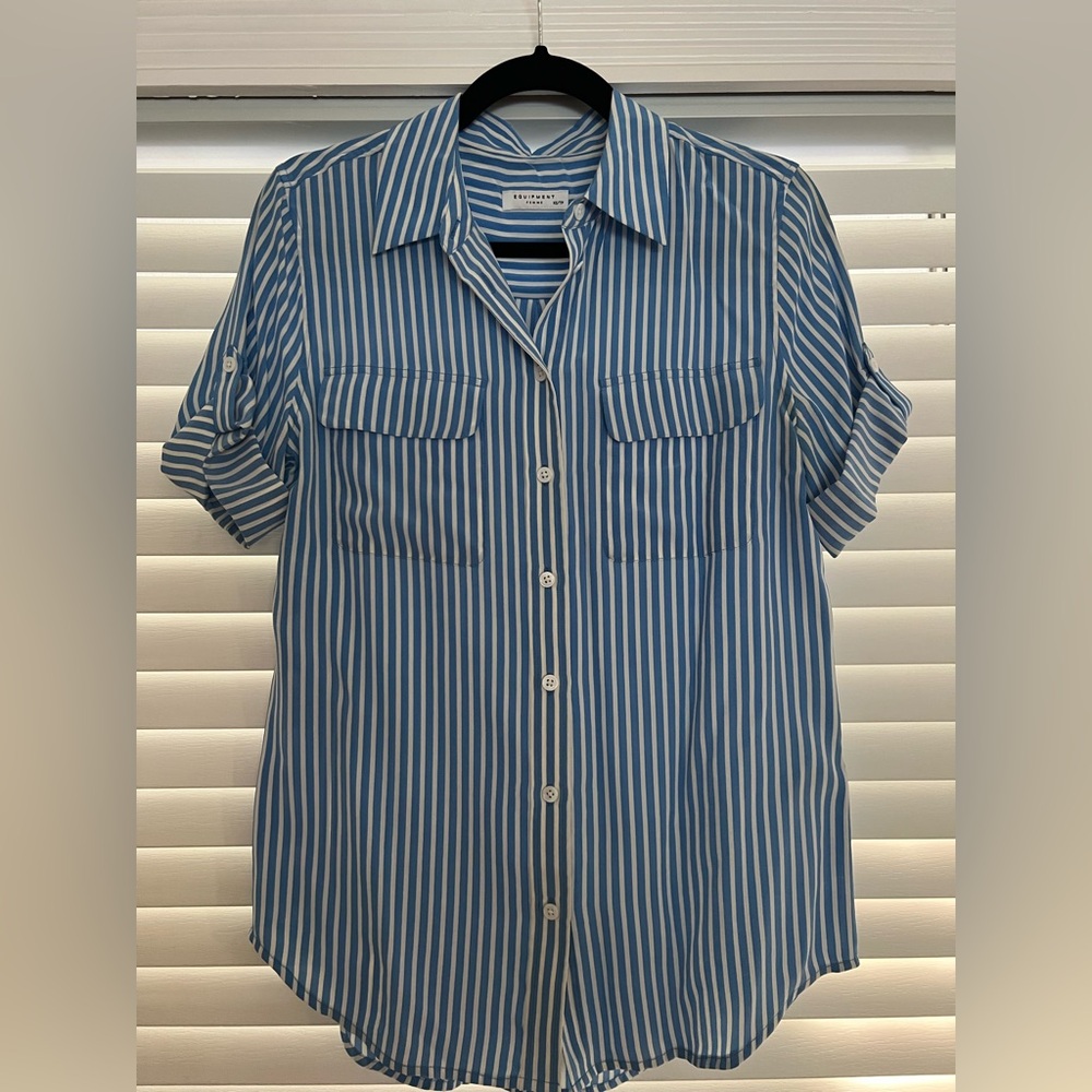 Equipment Blue and White Striped Blouse